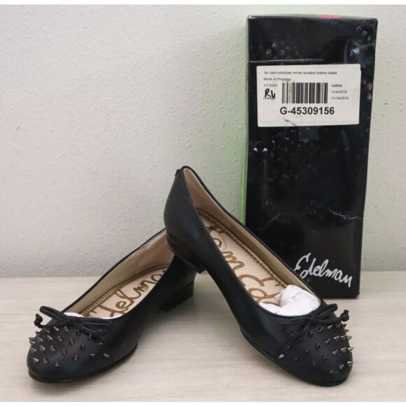 Sam Edelman G5897M3001 Womens Sz 7.5M Black Leather Studded Toe Mirna Flats - Picture 1 of 13